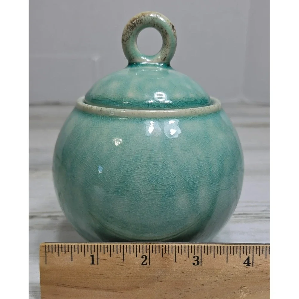 Jars France Tourron Jade Sugar Bowl With Lid Turquoise Teal Stonewear EUC